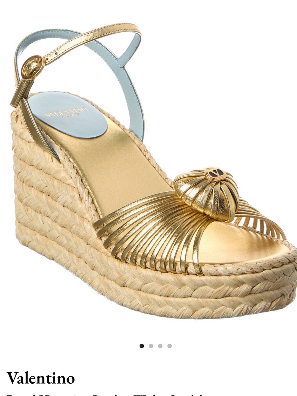 Valentino Metallic Gold Leather Wedge Espadrilles